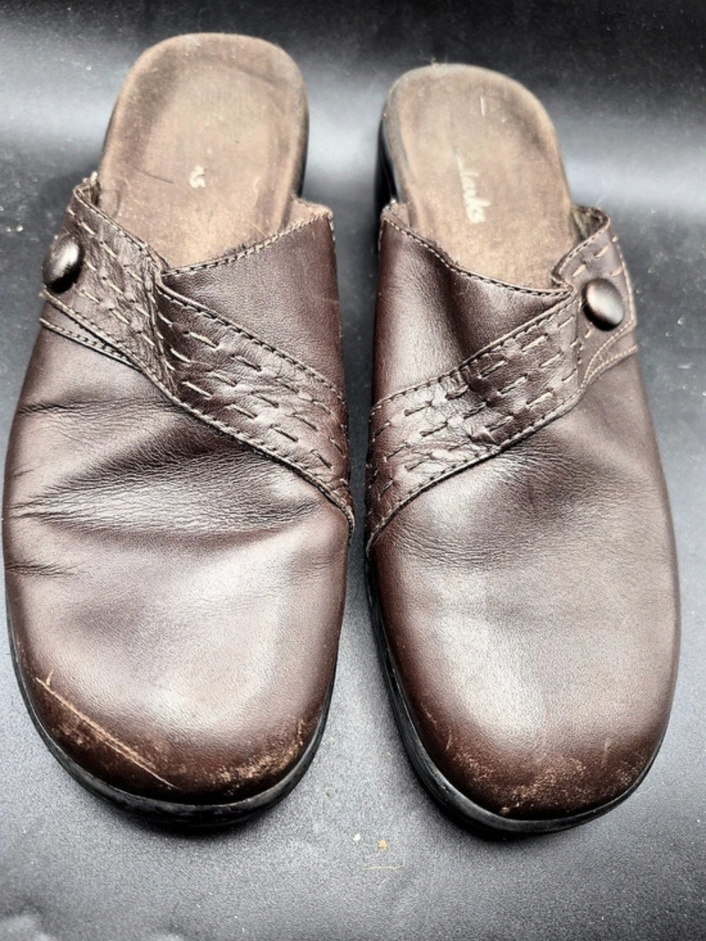 Clarks Artisan Brown Leather Wedge Mules 74533 Leather Mules Brown US 7.5